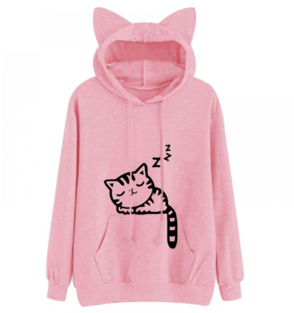 Hoodie Dengan Gambar Kucing Lucu